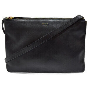 CELINE Trio Shoulder Bag Black Leather Logo